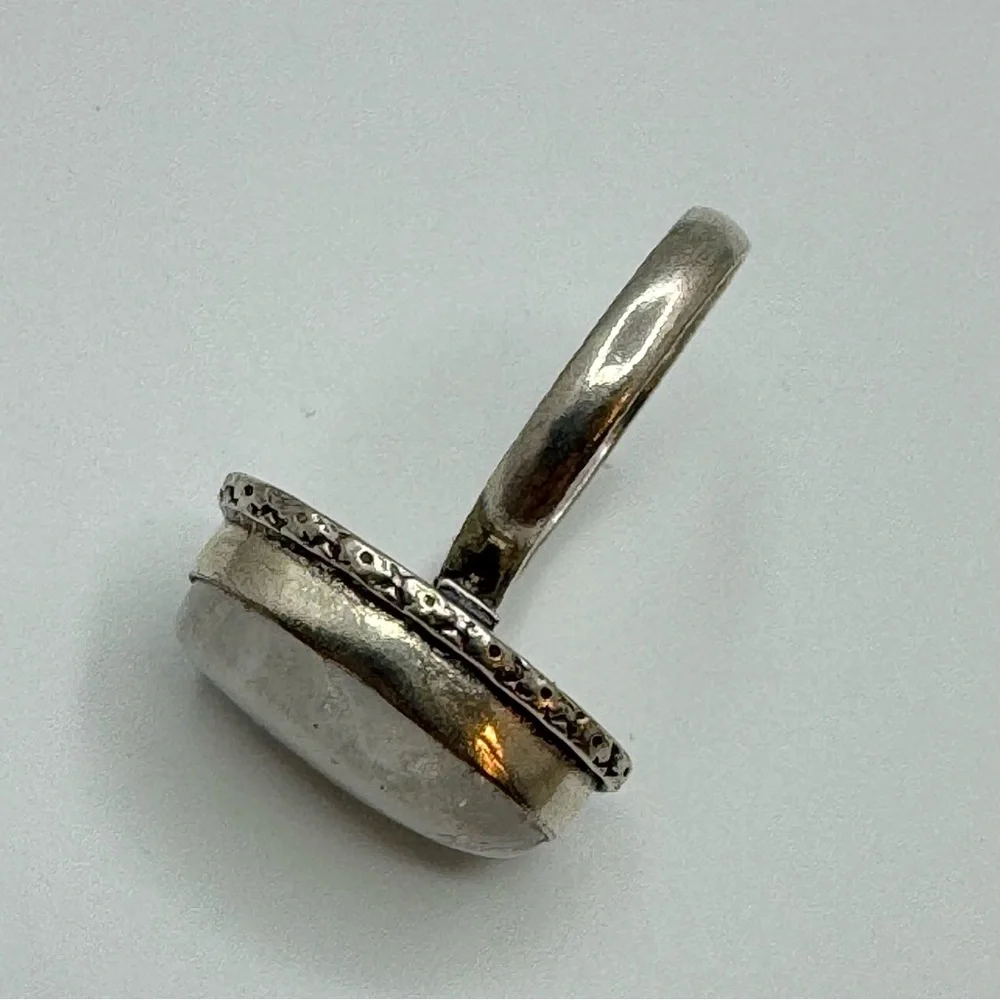 Gray Quartz Cabochon Statement Ring Size 7.5